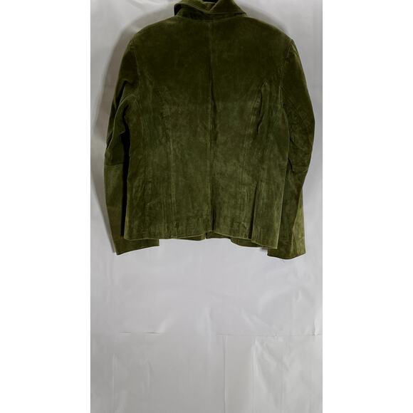 Olive Green Suede Leather Jacket - Picture 2 of 7
